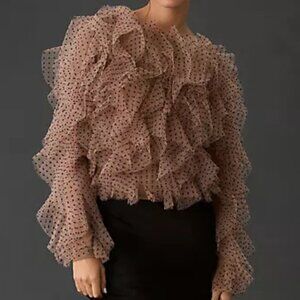 Anthropologie Dolan Left Coast Mesh Ruffle Top (Color: Pink, Size: S)